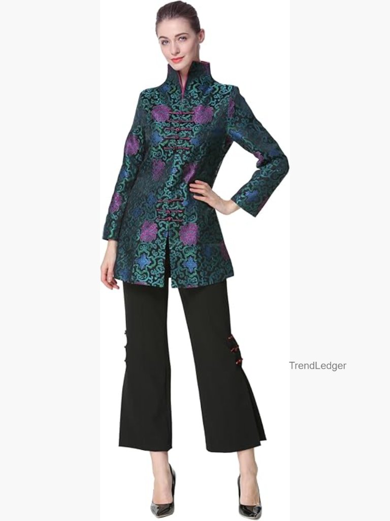 Chinese Brocade Stand Collar Tang Suit Jacket Floral Motif